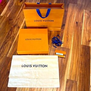 Louis Vuitton Orange Box and Bag with Blue Handles